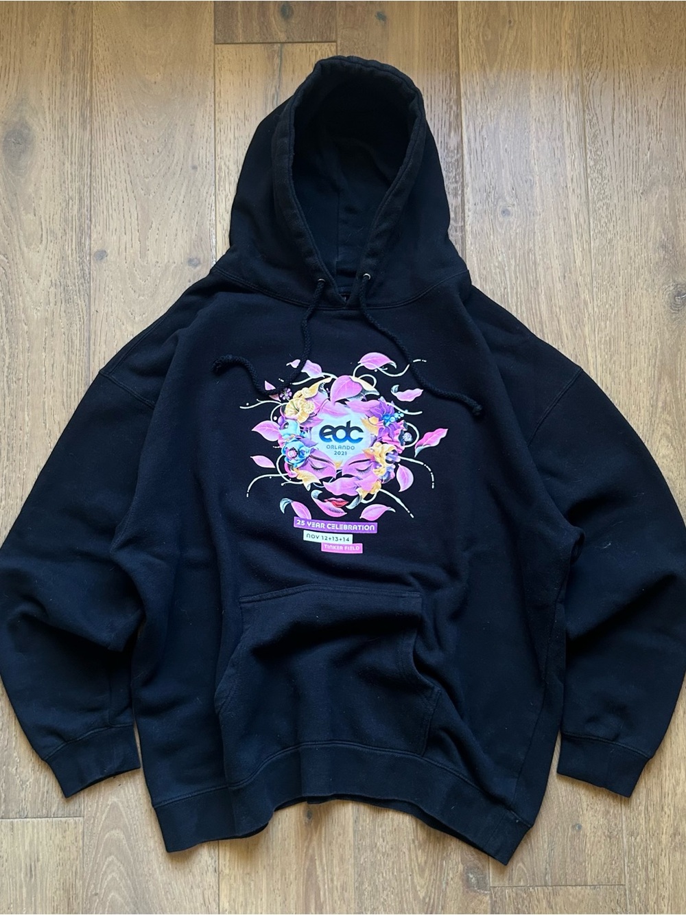 EDC Orlando Insomniac Festival Lineup Floral Graphic Black Hoodie